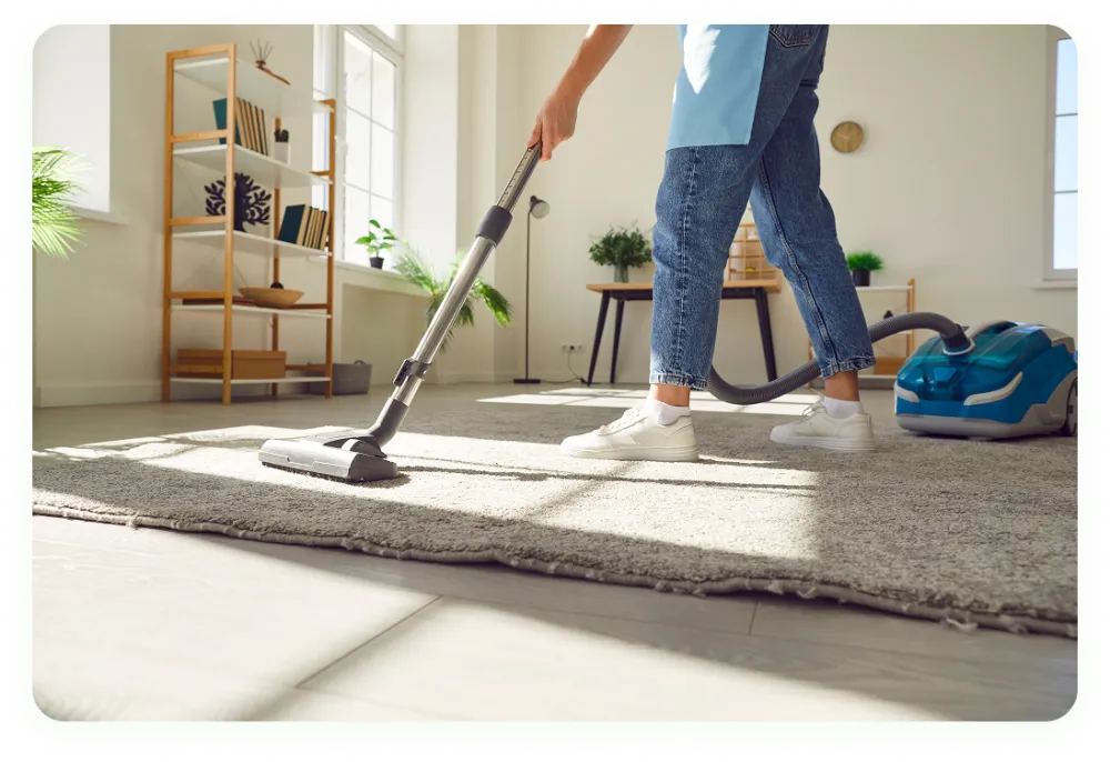 A household help vacuuming a carpet